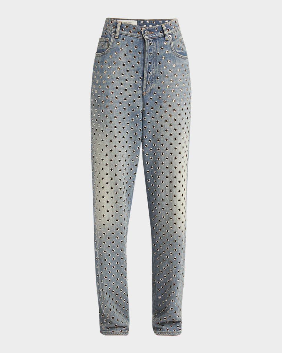 Kim Grommet Sandwash Denim Straight-Leg Jeans